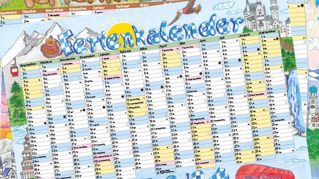 bunt gestalteter Ferienkalender für Bayern